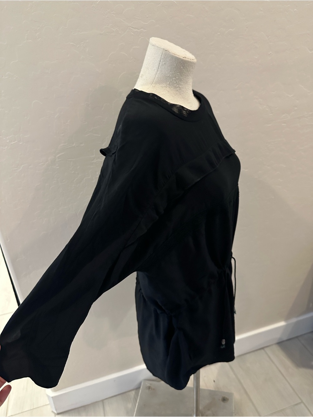 Black Drawstring Ruffle-Detail Blouse - Picture 2 of 4